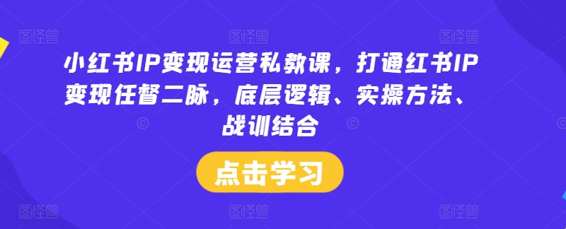 小红书IP变现运营私教课，打通红书IP变现任督二脉，底层逻辑、实操方法、战训结合-自媒体副业资源网