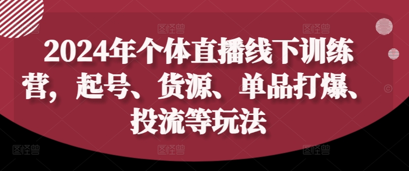 2024年个体直播训练营，起号、货源、单品打爆、投流等玩法-自媒体副业资源网