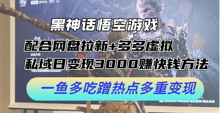 （12316期）黑神话悟空游戏配合网盘拉新+多多虚拟+私域日变现3000+赚快钱方法。…-自媒体副业资源网