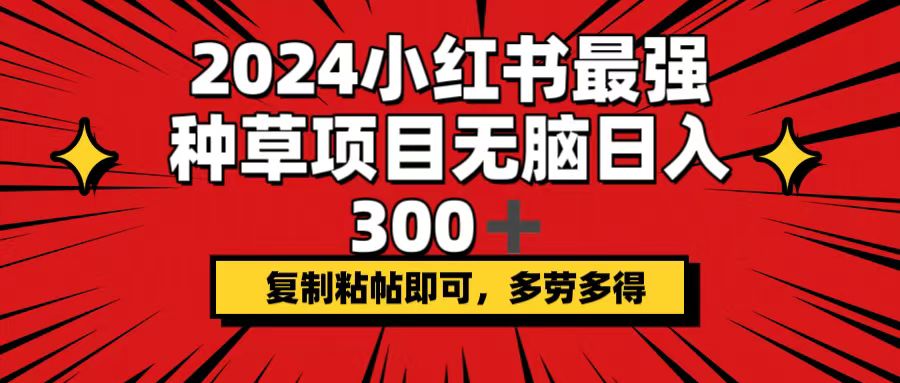 （12336期）2024小红书最强种草项目，无脑日入300+，复制粘帖即可，多劳多得-自媒体副业资源网