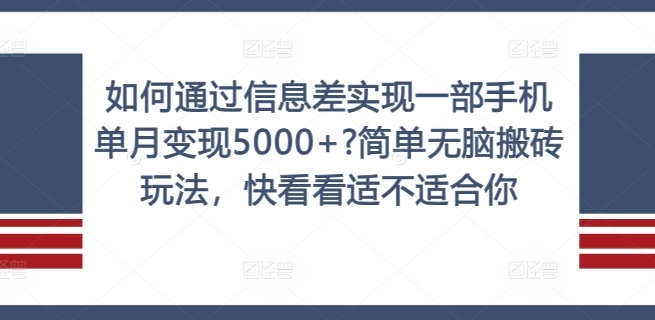 如何通过信息差实现一部手机单月变现5000+?简单无脑搬砖玩法，快看看适不适合你-自媒体副业资源网