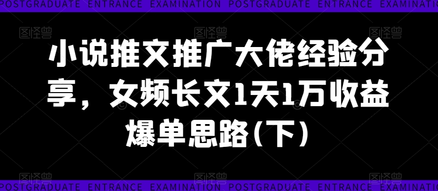 小说推文推广大佬经验分享，女频长文1天1万收益爆单思路(下)-自媒体副业资源网