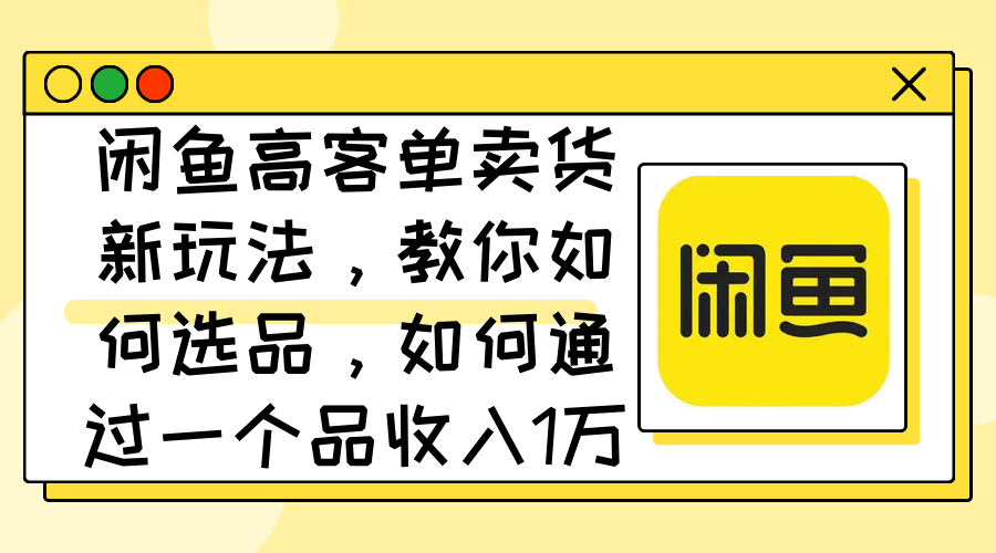 （12387期）闲鱼高客单卖货新玩法，教你如何选品，如何通过一个品收入1万+-自媒体副业资源网