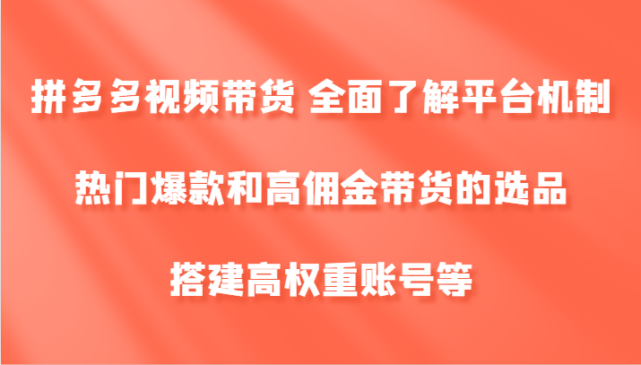 拼多多视频带货 全面了解平台机制、热门爆款和高佣金带货的选品，搭建高权重账号等-自媒体副业资源网