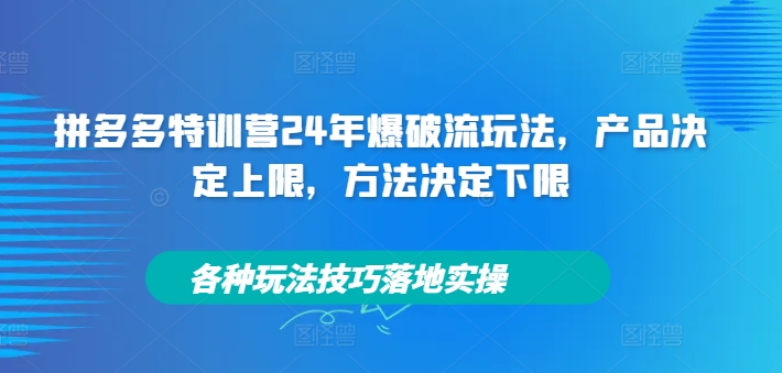 拼多多特训营24年爆破流玩法，产品决定上限，方法决定下限，各种玩法技巧落地实操-自媒体副业资源网