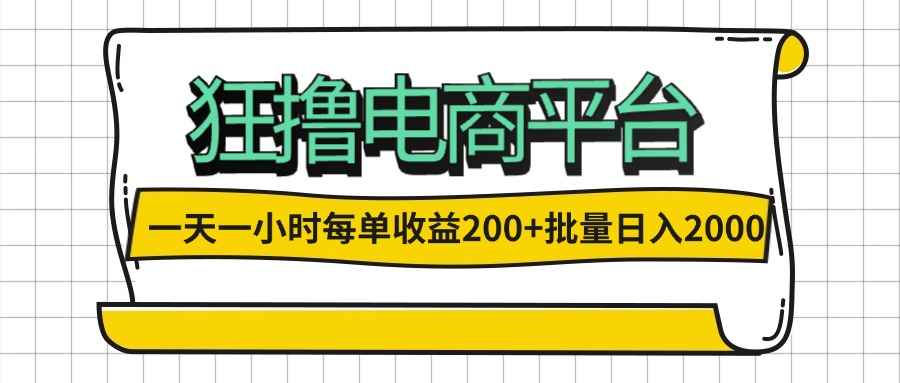 （12463期）一天一小时 狂撸电商平台 每单收益200+ 批量日入2000+-自媒体副业资源网