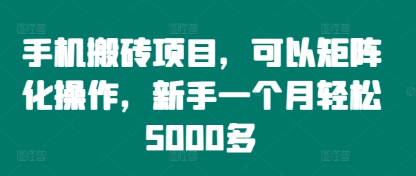 手机搬砖项目，可以矩阵化操作，新手一个月轻松5000多-自媒体副业资源网