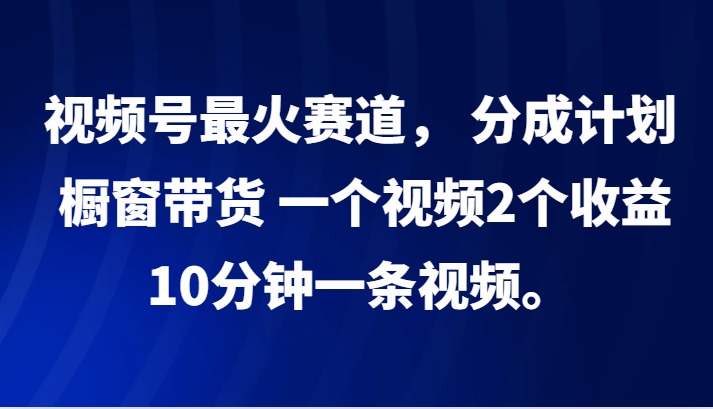 视频号最火赛道， 分成计划， 橱窗带货，一个视频2个收益，10分钟一条视频。-自媒体副业资源网