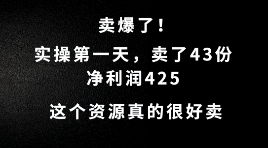 这个资源，需求很大，实操第一天卖了43份，净利润425-自媒体副业资源网