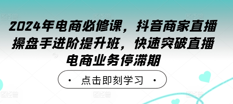 2024年电商必修课，抖音商家直播操盘手进阶提升班，快速突破直播电商业务停滞期-自媒体副业资源网