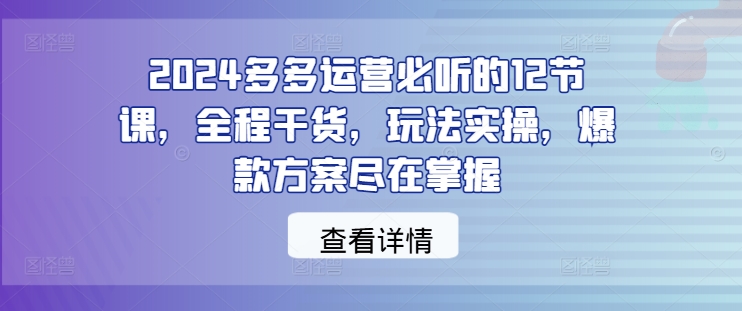 2024多多运营必听的12节课，全程干货，玩法实操，爆款方案尽在掌握-自媒体副业资源网