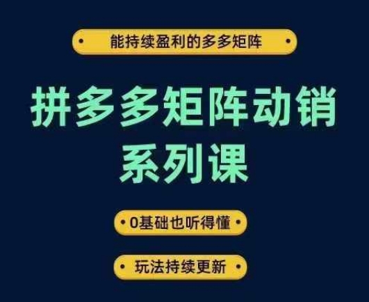 拼多多矩阵动销系列课，能持续盈利的多多矩阵，0基础也听得懂，玩法持续更新-自媒体副业资源网