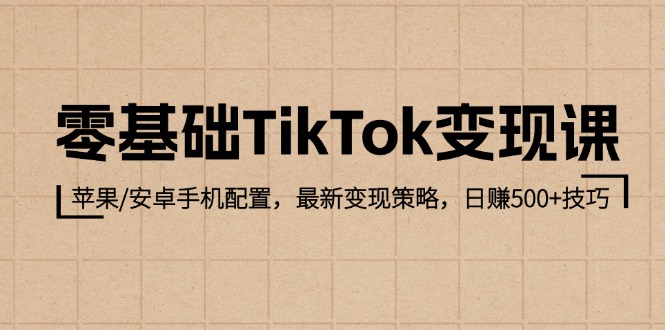 零基础TikTok变现课：苹果/安卓手机配置，最新变现策略，日赚500+技巧-自媒体副业资源网