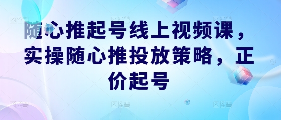 随心推起号线上视频课，实操随心推投放策略，正价起号-自媒体副业资源网