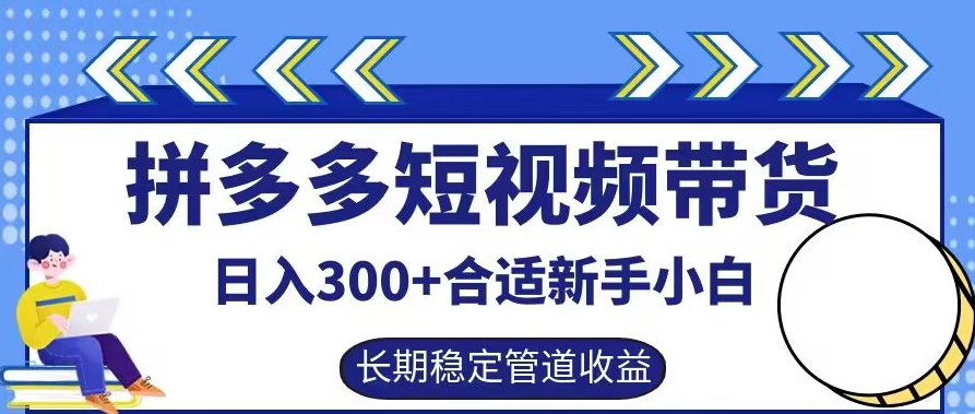 拼多多短视频带货日入300+有长期稳定被动收益，合适新手小白-自媒体副业资源网