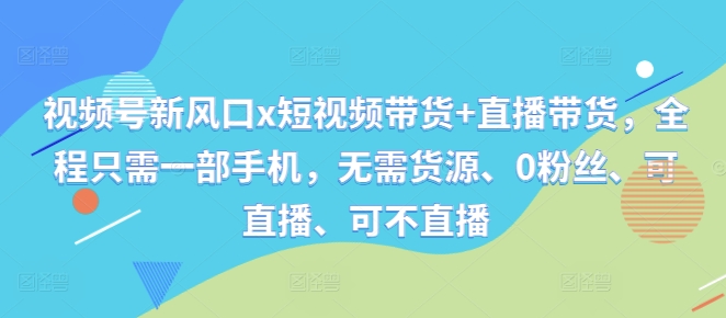 视频号新风口x短视频带货+直播带货，全程只需一部手机，无需货源、0粉丝、可直播、可不直播-自媒体副业资源网