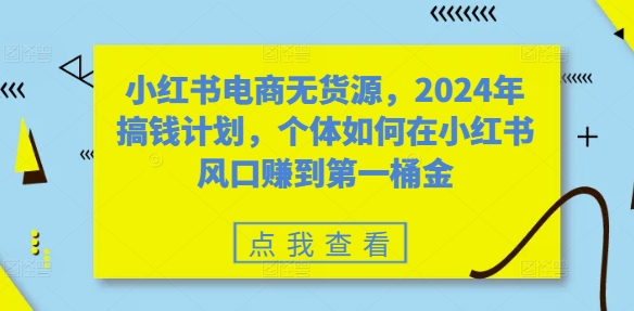 小红书电商无货源，2024年搞钱计划，个体如何在小红书风口赚到第一桶金-自媒体副业资源网