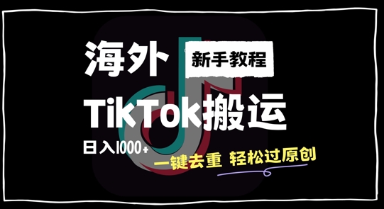 2024最新海外TikTok搬运玩法，一键去重轻松过原创，新手无经验也能日入1k-自媒体副业资源网