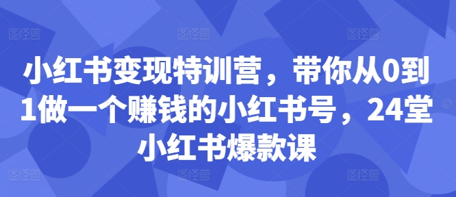 小红书变现特训营，带你从0到1做一个赚钱的小红书号，24堂小红书爆款课-自媒体副业资源网