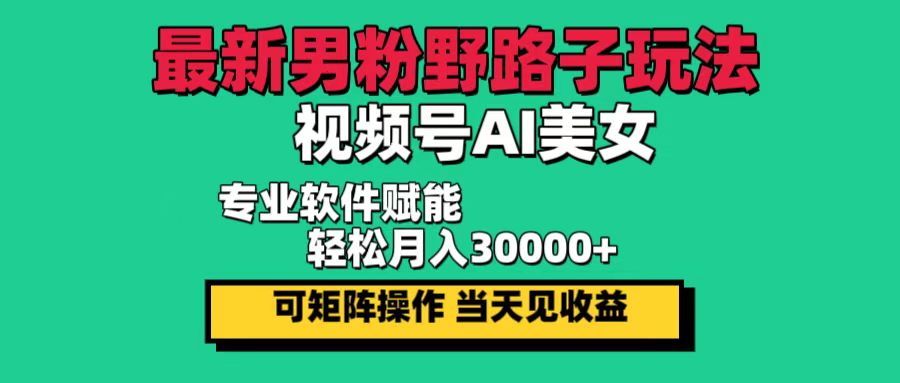 （12909期）最新男粉野路子玩法，视频号AI美女，当天见收益，轻松月入30000＋-自媒体副业资源网