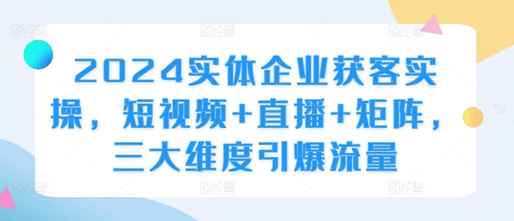 2024实体企业获客实操，短视频+直播+矩阵，三大维度引爆流量-自媒体副业资源网