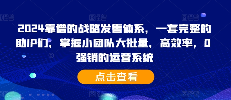 2024靠谱的战略发售体系，一套完整的助IP们，掌握小团队大批量，高效率，0 强销的运营系统-自媒体副业资源网