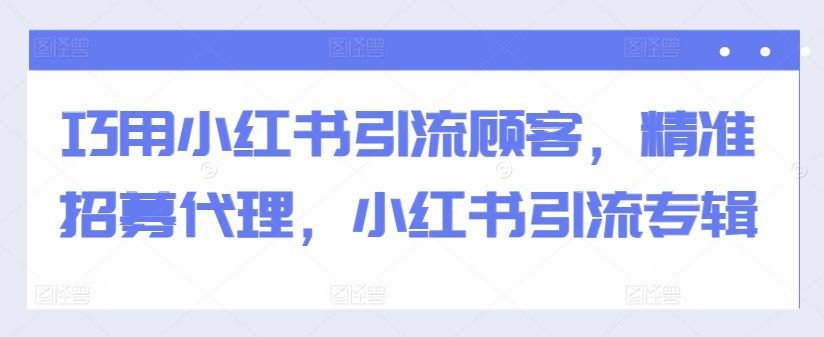 巧用小红书引流顾客，精准招募代理，小红书引流专辑-自媒体副业资源网