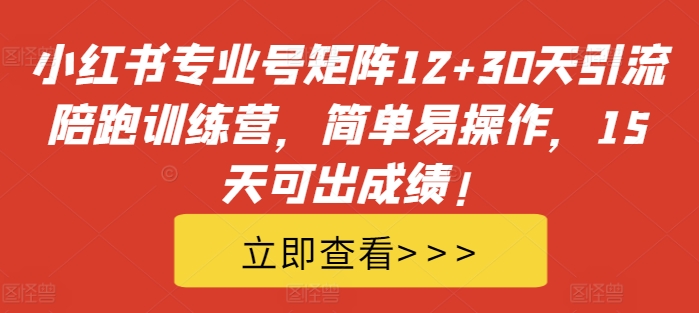 小红书专业号矩阵12+30天引流陪跑训练营，简单易操作，15天可出成绩!-自媒体副业资源网