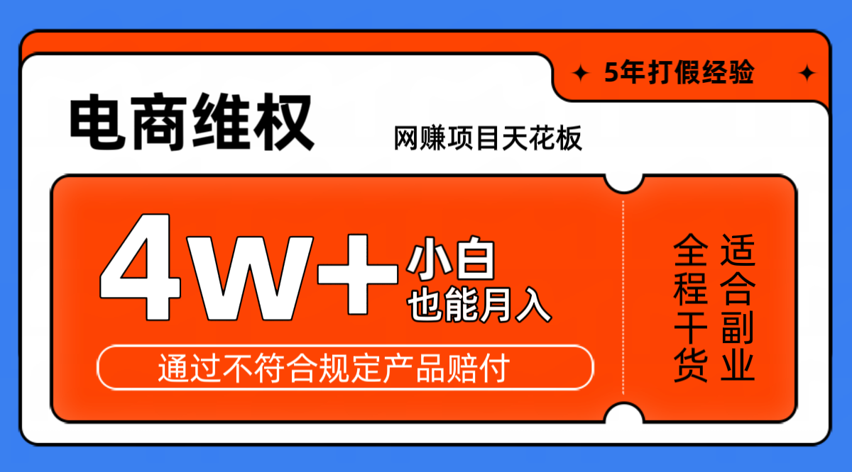 网赚项目天花板电商购物维权月收入稳定4w+独家玩法小白也能上手-自媒体副业资源网