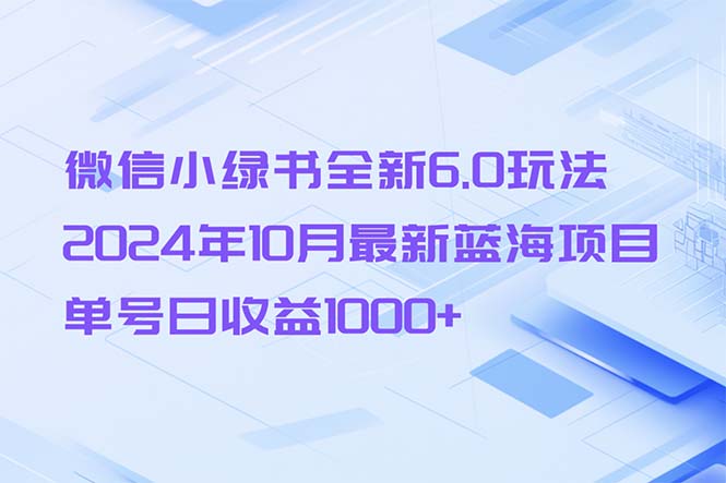 （13052期）微信小绿书全新6.0玩法，2024年10月最新蓝海项目，单号日收益1000+-自媒体副业资源网