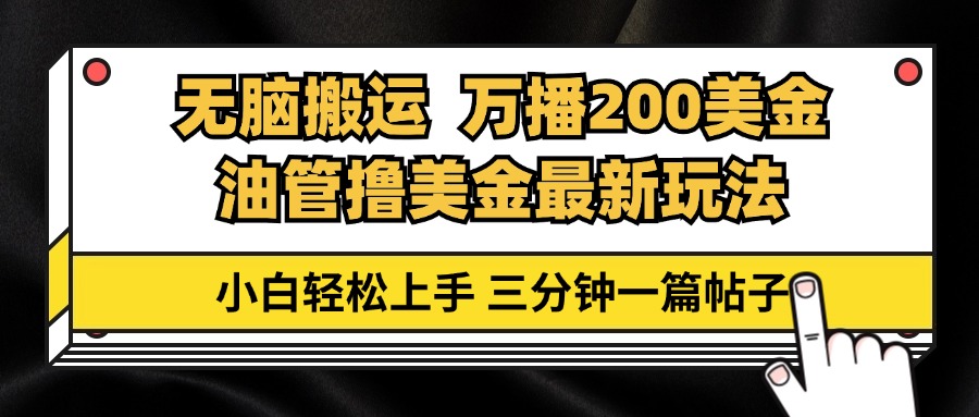 （13050期）油管无脑搬运撸美金玩法教学，万播200刀，三分钟一篇帖子，小白轻松上手-自媒体副业资源网