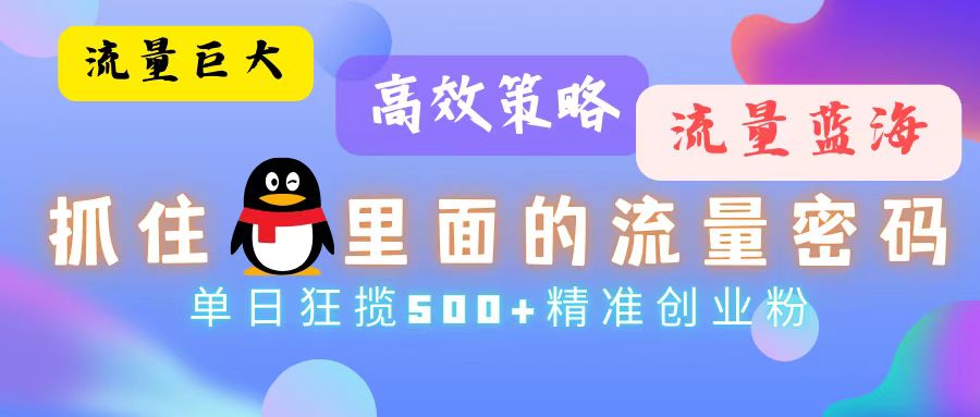 （13068期）流量蓝海，抓住QQ里面的流量密码！高效策略，单日狂揽500+精准创业粉-自媒体副业资源网