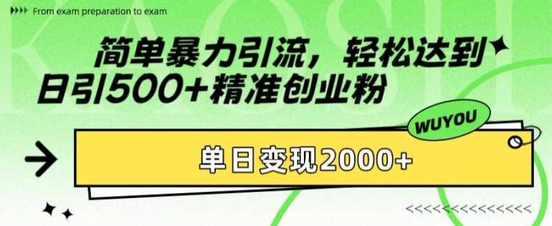 简单暴力引流轻松达到日引500+精准创业粉，单日变现2k【揭秘】-自媒体副业资源网