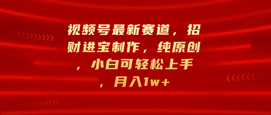 视频号最新赛道，招财进宝制作，纯原创，小白可轻松上手，月入1w+-自媒体副业资源网