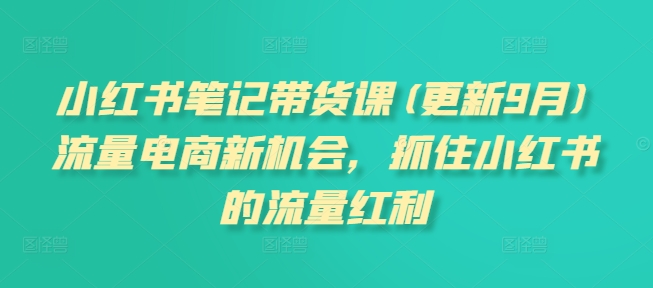 小红书笔记带货课(更新10月)流量电商新机会，抓住小红书的流量红利-自媒体副业资源网