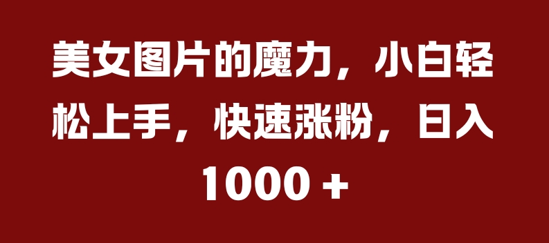 美女图片的魔力，小白轻松上手，快速涨粉，日入几张-自媒体副业资源网