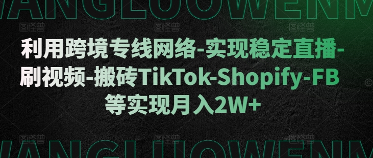 利用跨境专线网络-实现稳定直播-刷视频-搬砖TikTok-Shopify-FB等实现月入2W+-自媒体副业资源网