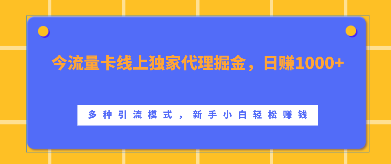 流量卡线上独家代理掘金，日赚1000+ ，多种引流模式，新手小白轻松赚钱-自媒体副业资源网