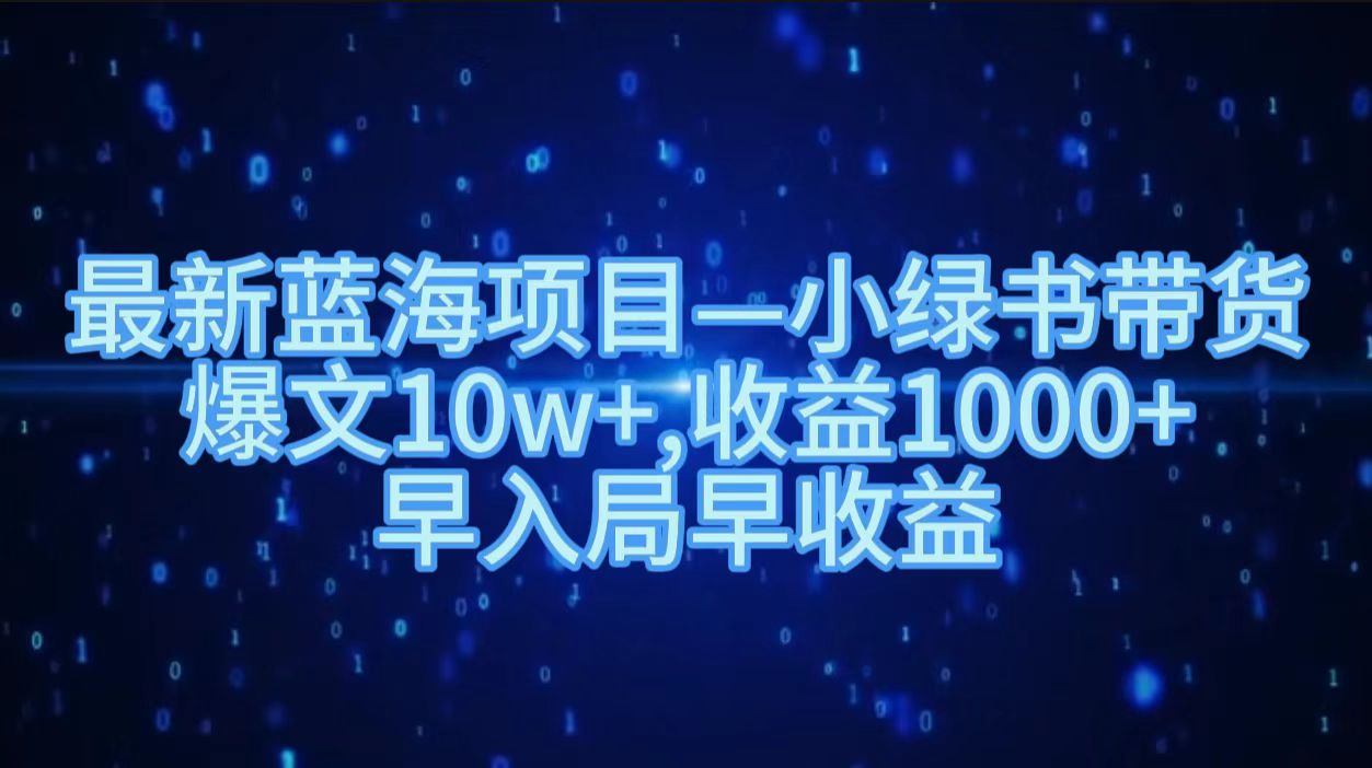 最新蓝海项目小绿书带货，爆文10w＋，收益1000＋，早入局早获益！！-自媒体副业资源网