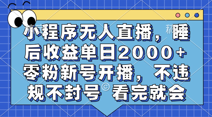 小程序无人直播，睡后收益单日2000+ 零粉新号开播，不违规不封号 看完就会-自媒体副业资源网