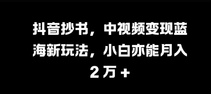 抖音抄书，中视频变现蓝海新玩法，小白亦能月入 过W-自媒体副业资源网