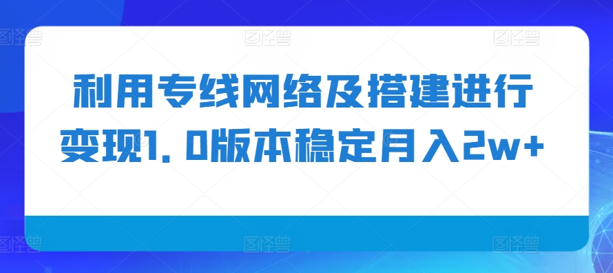 利用专线网络及搭建进行变现1.0版本稳定月入2w+-自媒体副业资源网